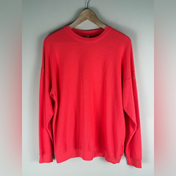 ALO Yoga Sweaters - ALO Yoga Fluorescent Corral Pink Textured Crew Neck Sweater SM Logo on Sleeve